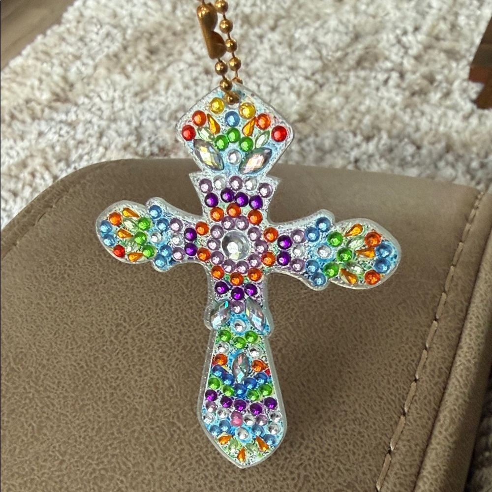 Colorful Rhinestone Cross keychain - Picture 4 of 4
